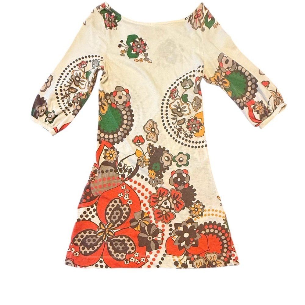 Zara Y2K Vintage Cream/Orange 3/4 Sleeve Floral Mini Dress Size Small - Picture 1 of 7